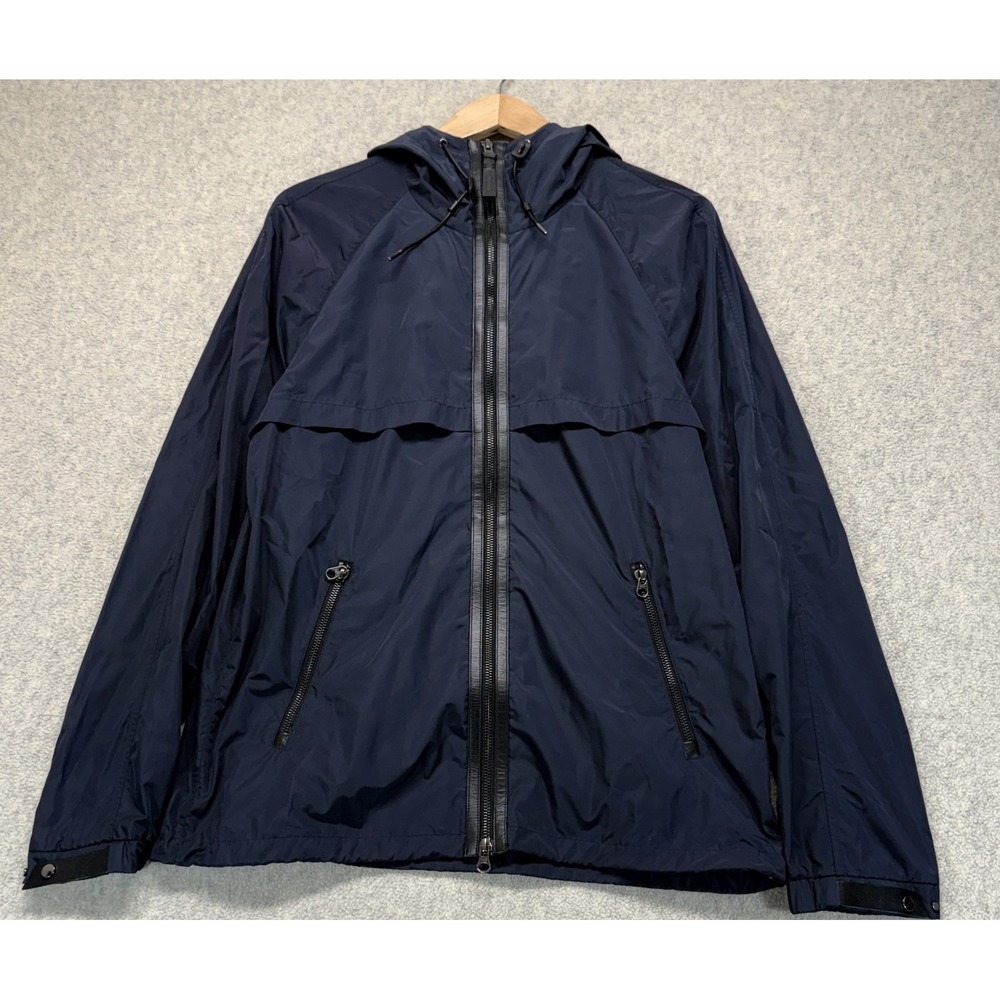 Mackage Womens Windbreaker Rain Jacket Navy Blue Full Zip Hooded Lightweight 38